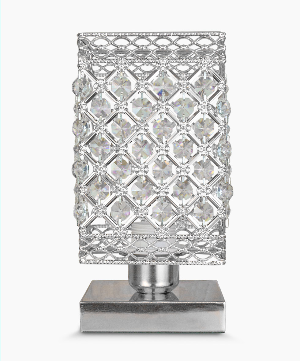 A bedazzled silver lamp.